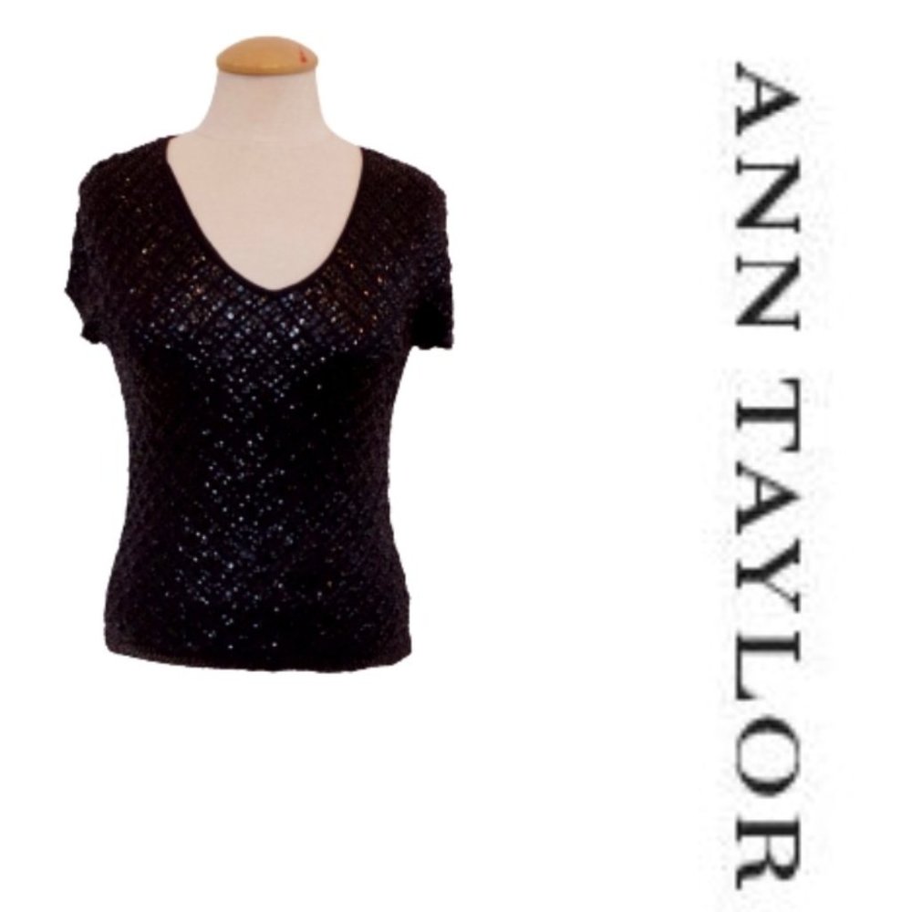 Ann Taylor Beaded/Sequined Black Knit Top- Sz. Sm